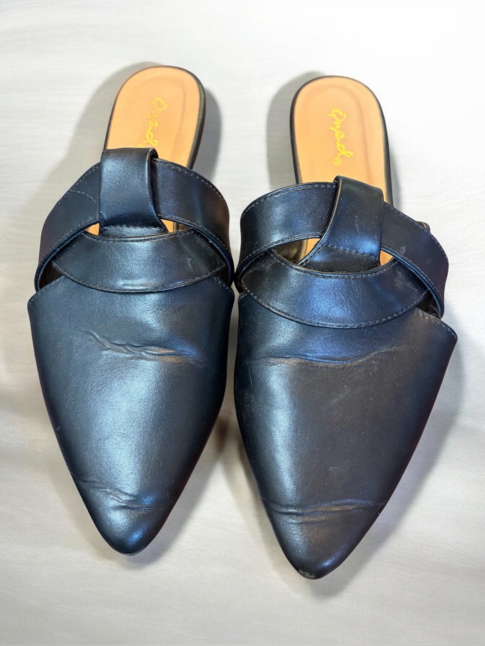 Qupid Black Pointed Slip-On Mules size 8 business or casual shoes